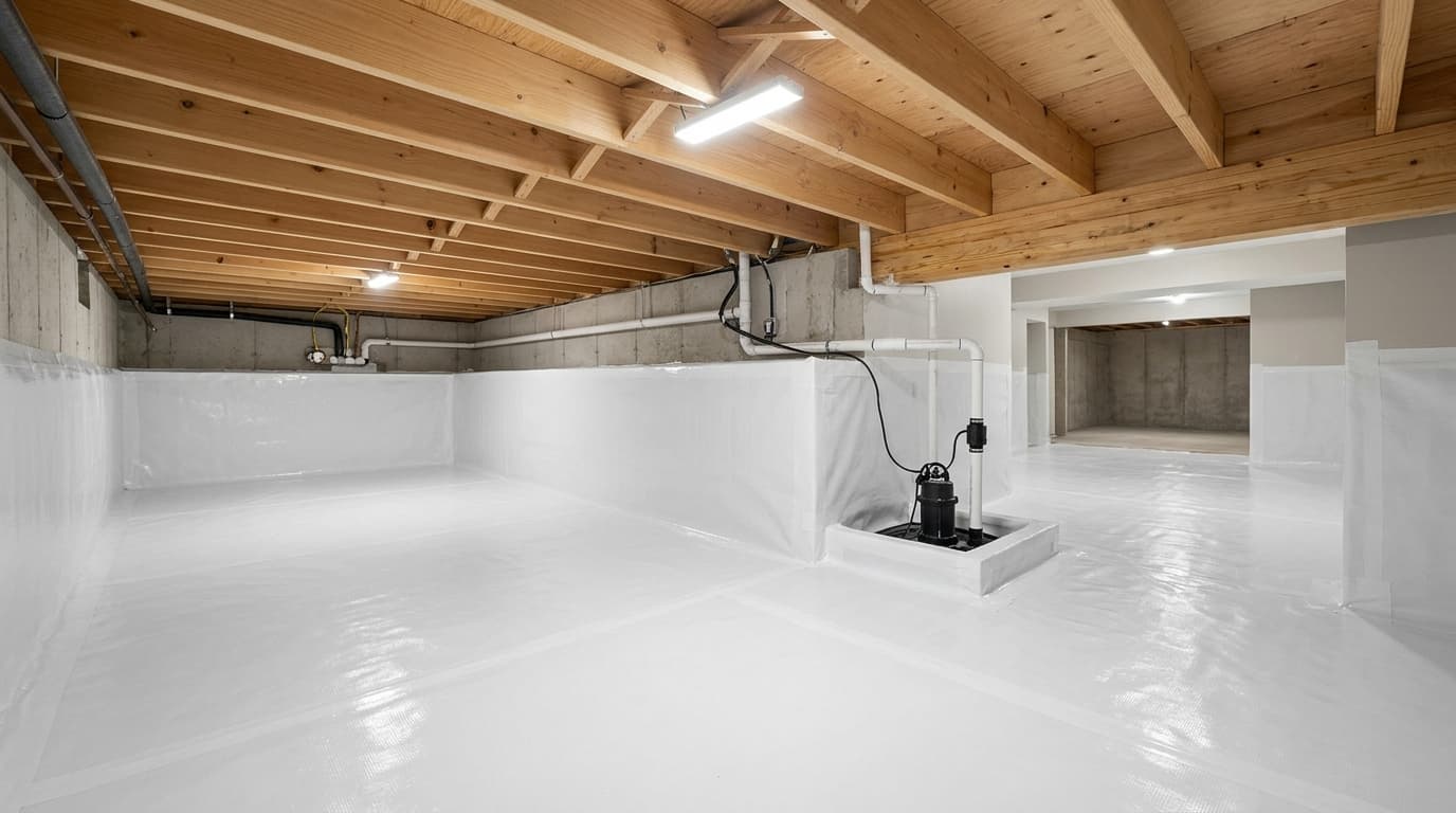Basements & Crawl Spaces — Encapsulation, vapor barriers, waterproofing, sump pumps, and drainage.